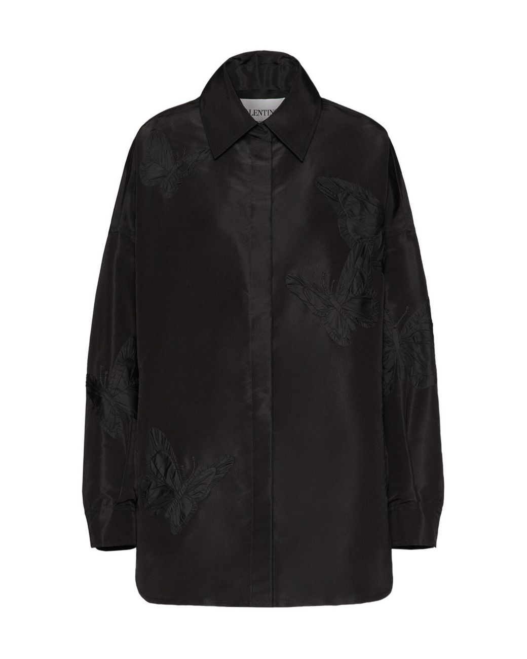 Valentino Black Butterfly Patterned Curved Hem Shirt