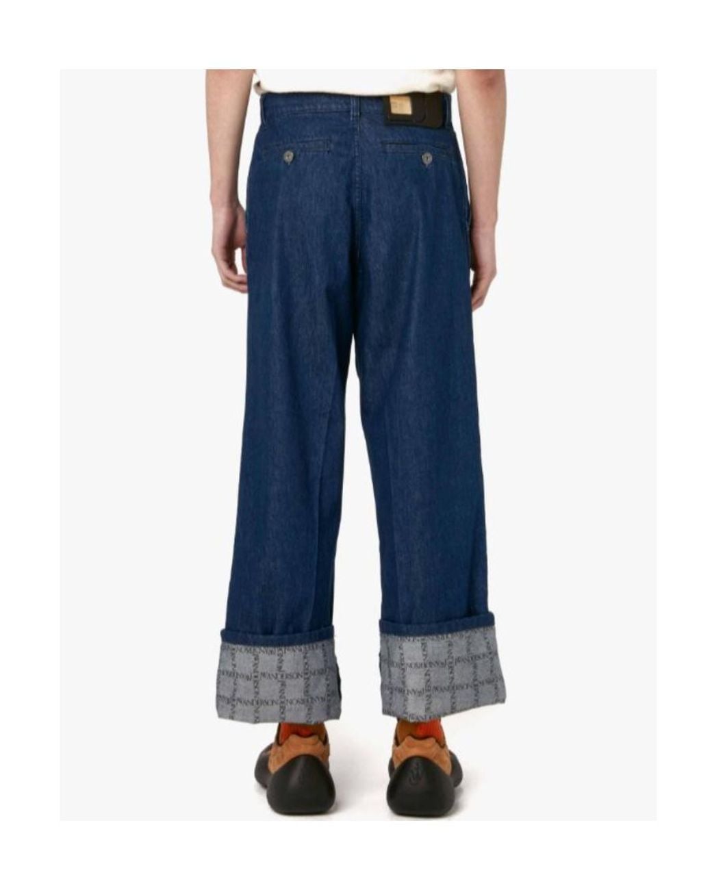 J.W. Anderson Blue Jw Anderson Checked Turn-Up Brim Jeans for men