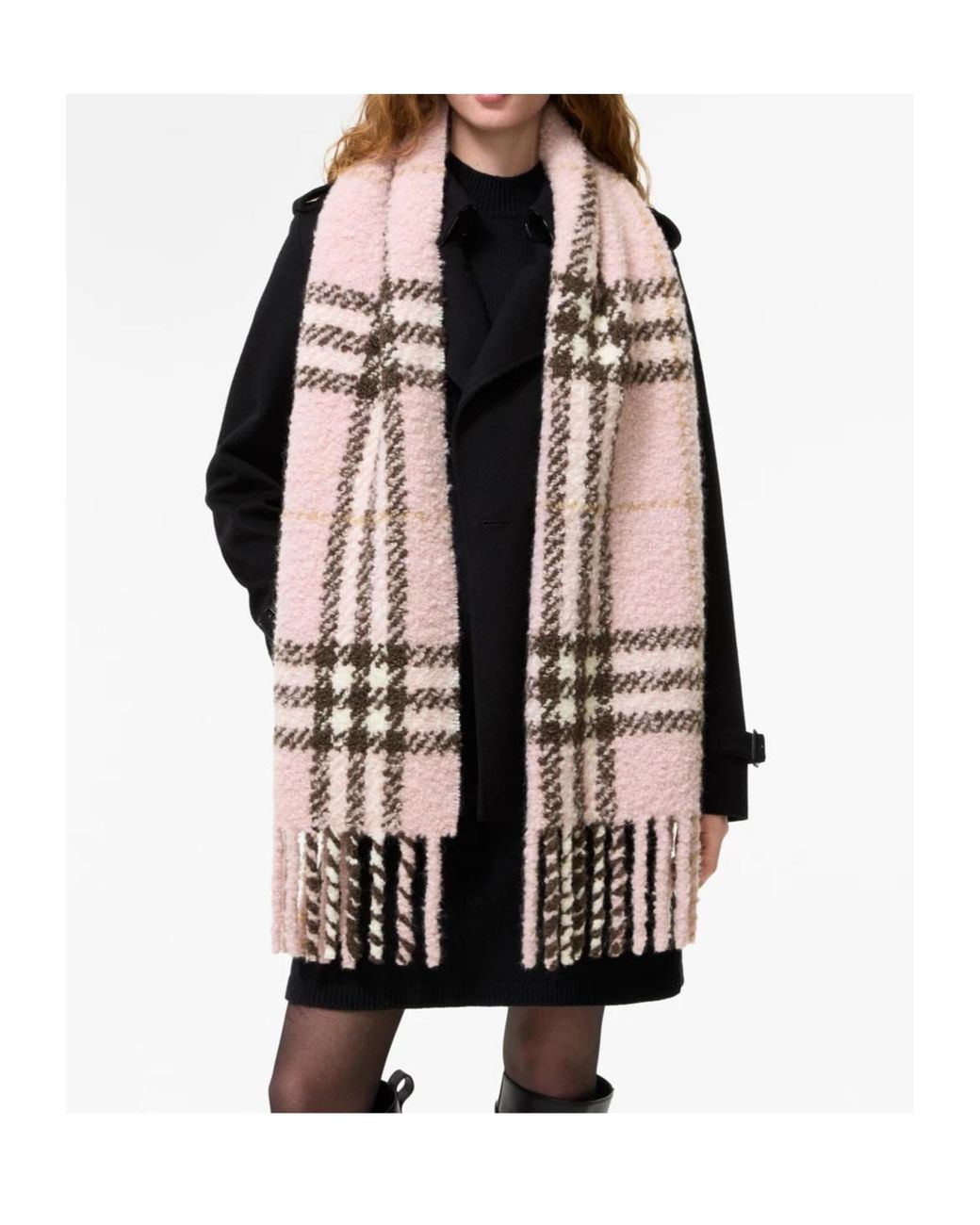 Burberry Pink Checked Fringed Edge Scarf
