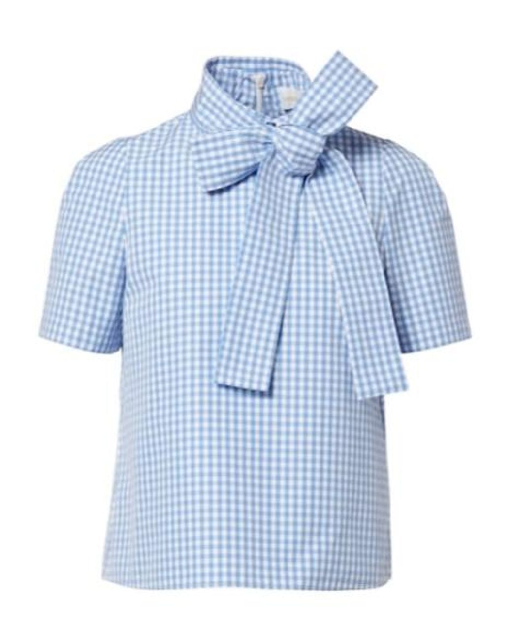 ShuShu/Tong Blue Bow-Detail Gingham Cotton Top