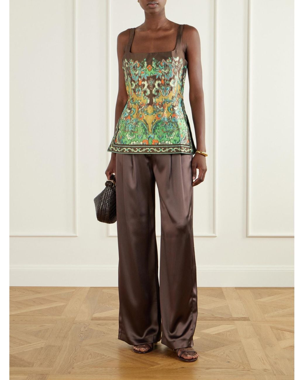 ALÉMAIS Green Printed Satin-Twill Blouse