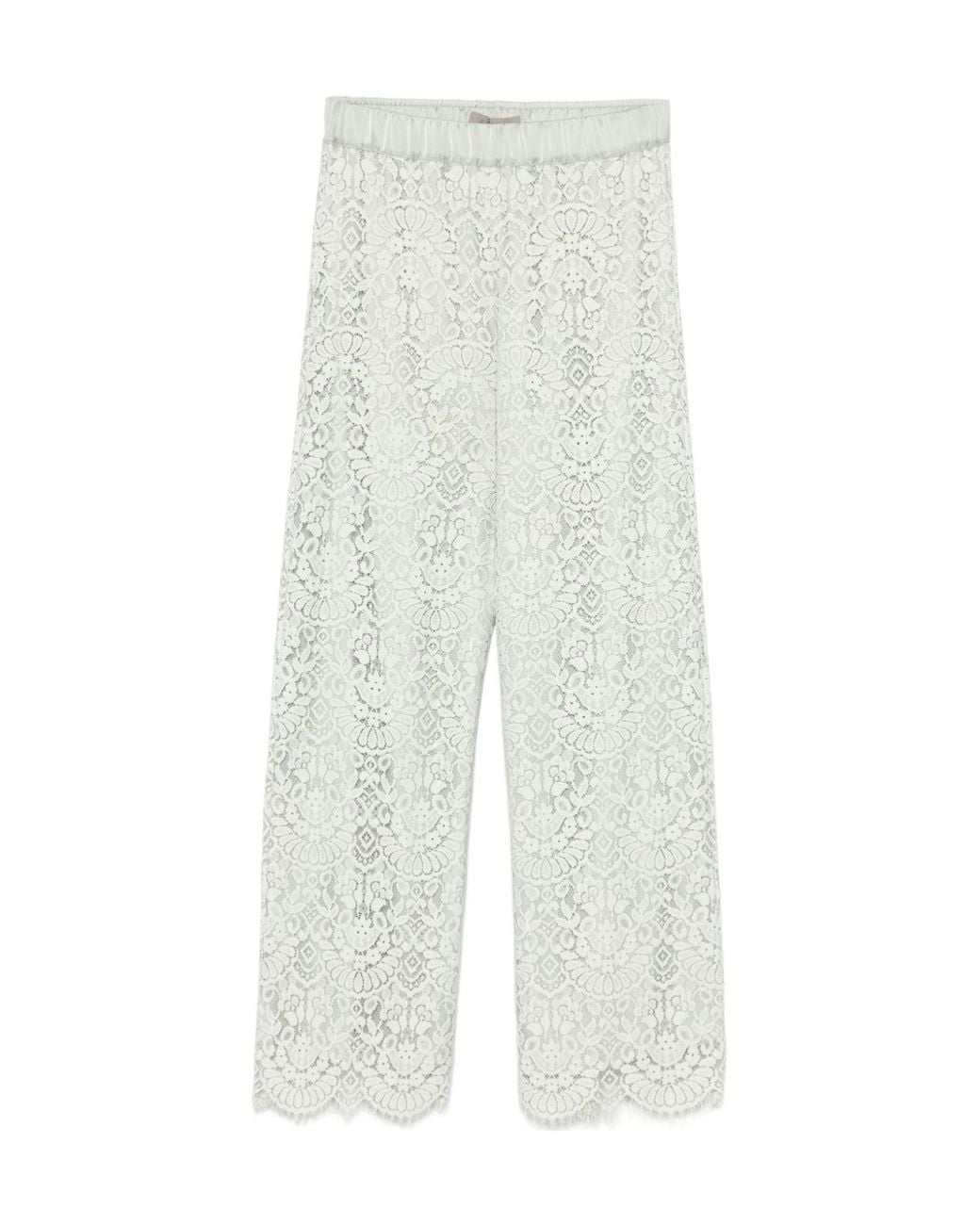 D.exterior White Lace Wide Leg Pants