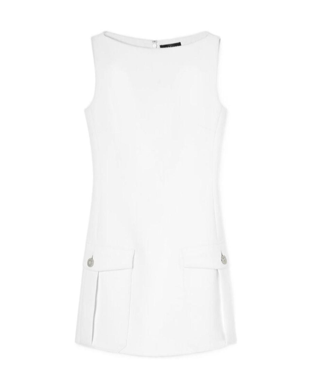 Versace White Medusa Head-Button Sleeveless Mini Dress