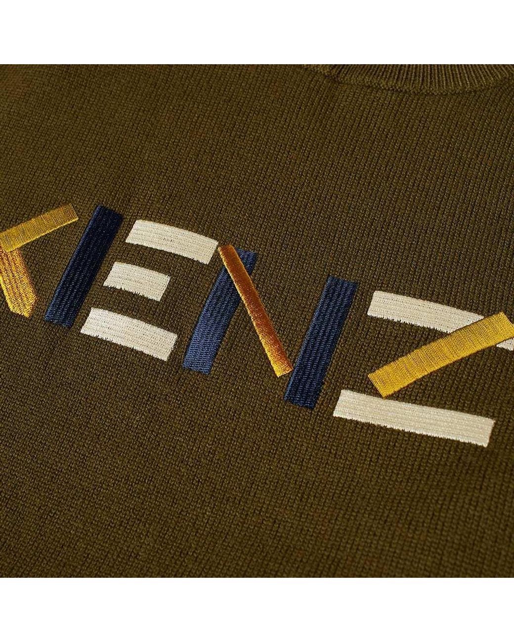 KENZO Green Embroidered Logo Wool Jumper for men