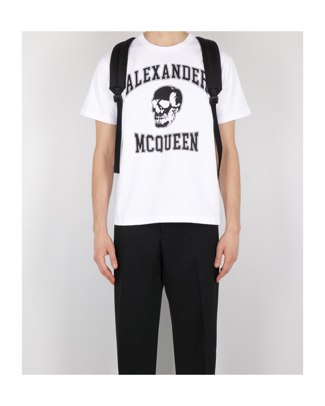 McQueen White Logo Printed Crewneck T-Shirt for men