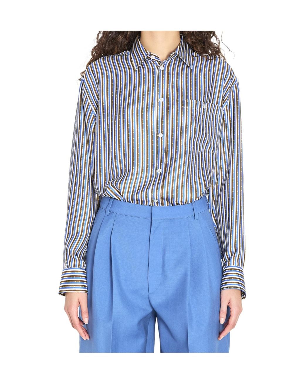 Céline Blue Striped Silk Twill Shirt
