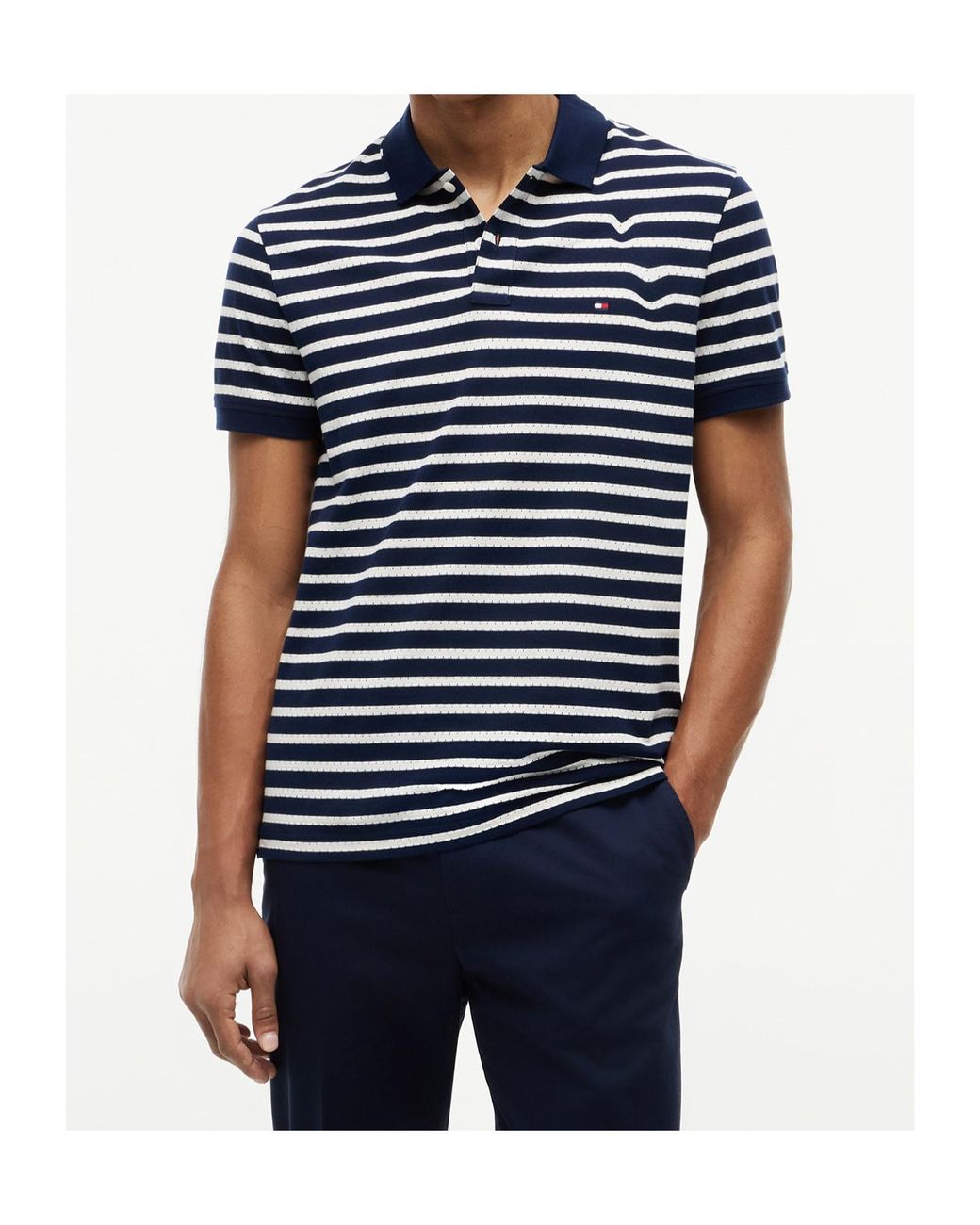Tommy Hilfiger Blue Striped-Print Logo-Embroidered Polo Shirt for men