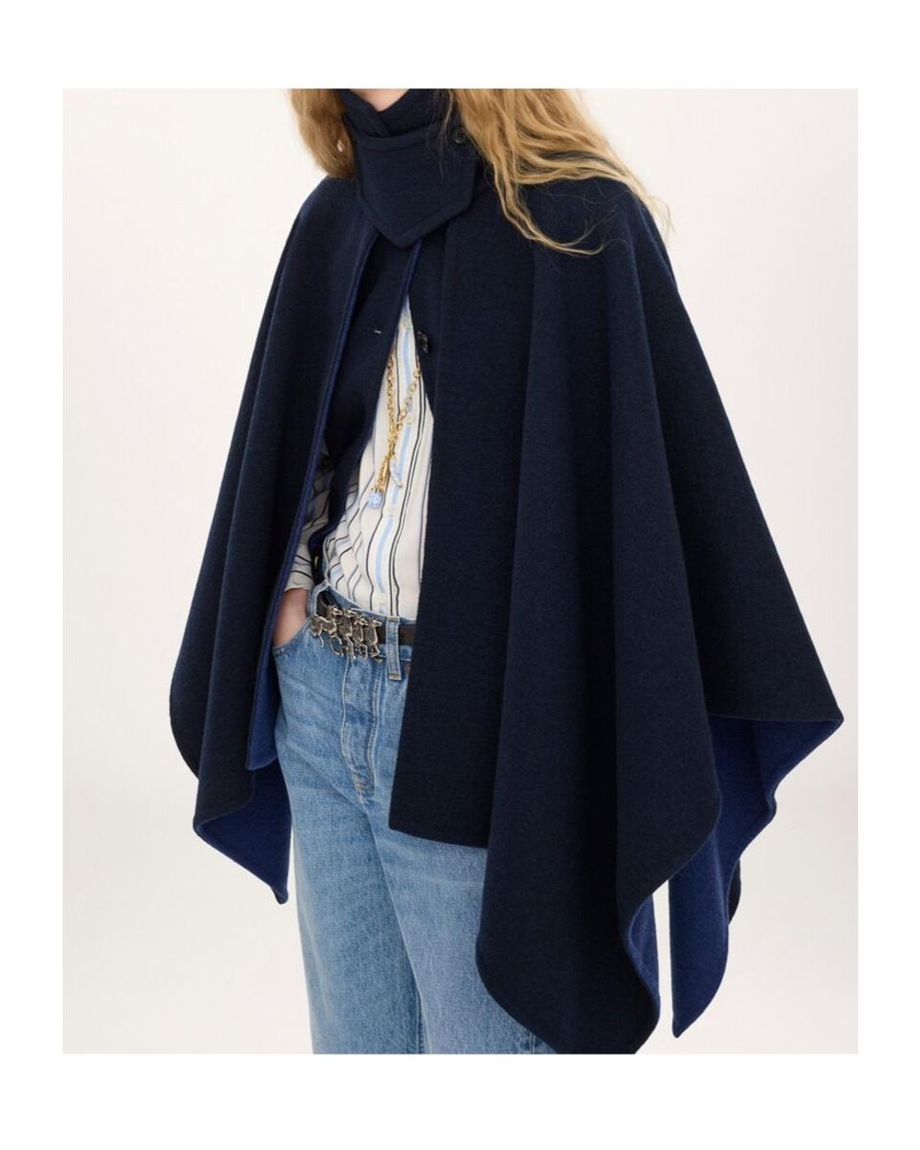 Chloé Blue High-Neck Short Cape Coat