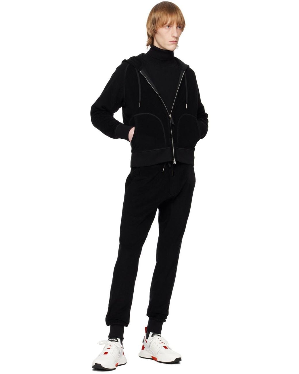 Tom Ford Black Straight-Leg Cotton Track Pants for men
