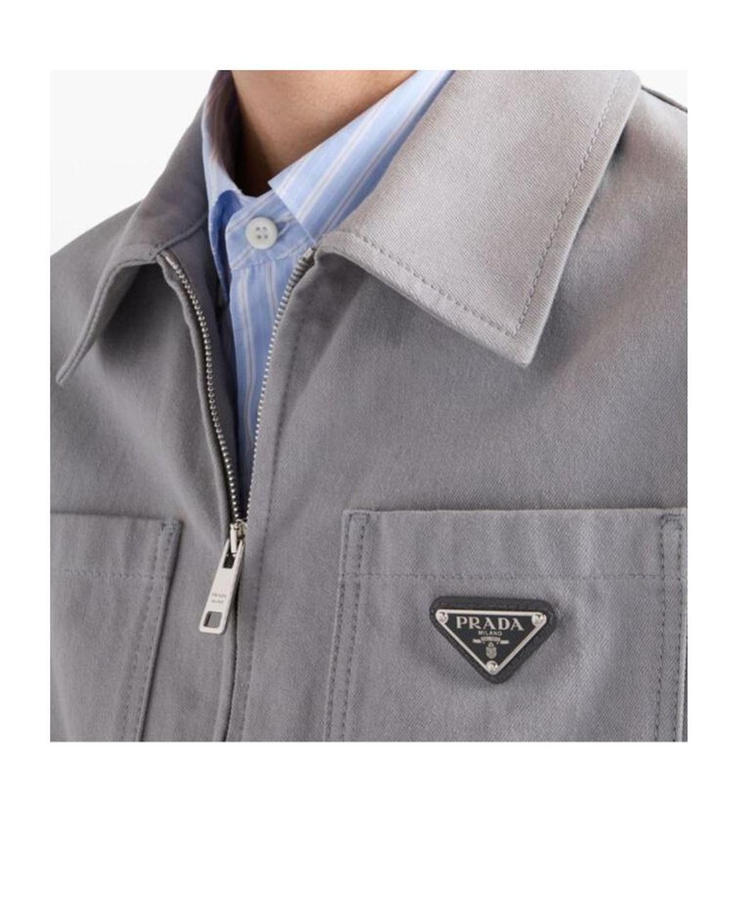 Prada Gray Logo-Plaque Denim Jacket for men