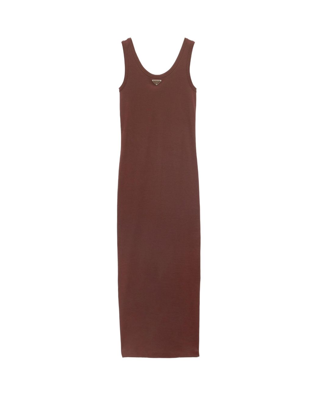 Prada Brown Logo-Triangle Sleeveless Knitted Dress