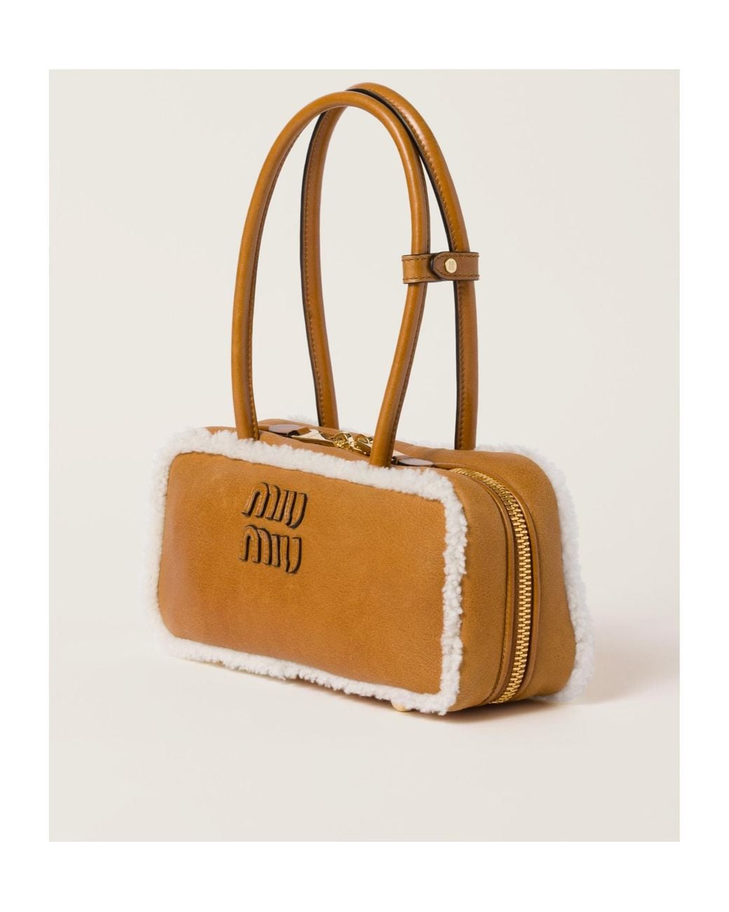 Miu Miu Brown Beau Shearling Top-Handle Bag