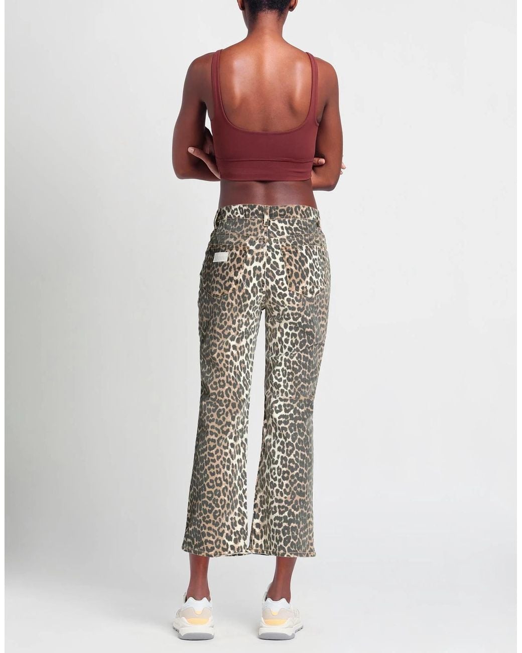 Ganni Gray Leopard-Print Straight-Leg Jeans