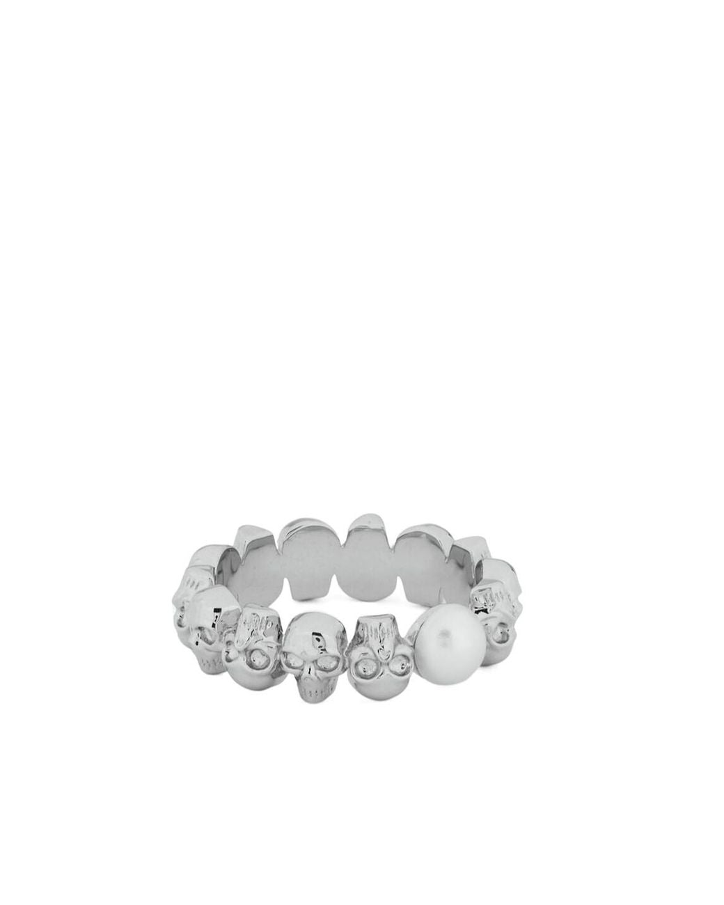 McQueen White Skull Embellished Ring for men