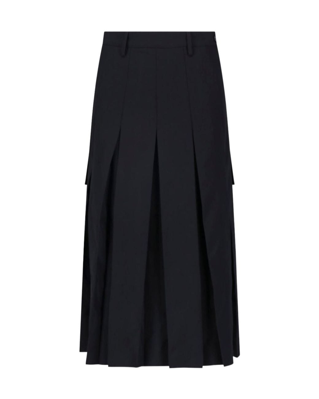MM6 by Maison Margiela Black Asymmetric Pleated Midi Skirt
