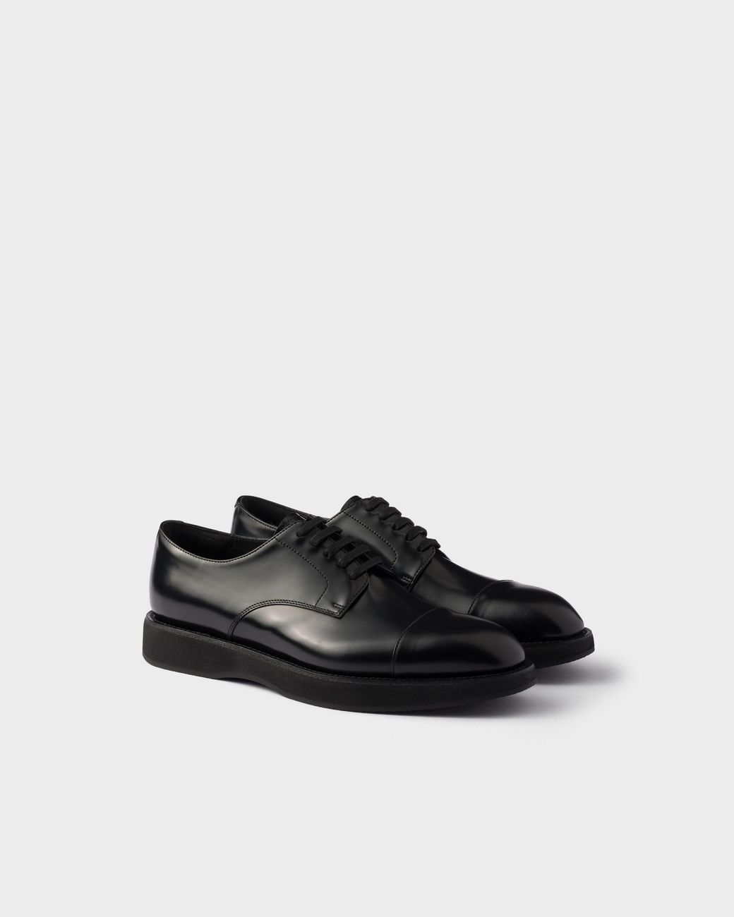 Prada Black Brushed Leather Lace-Up Shoes for men