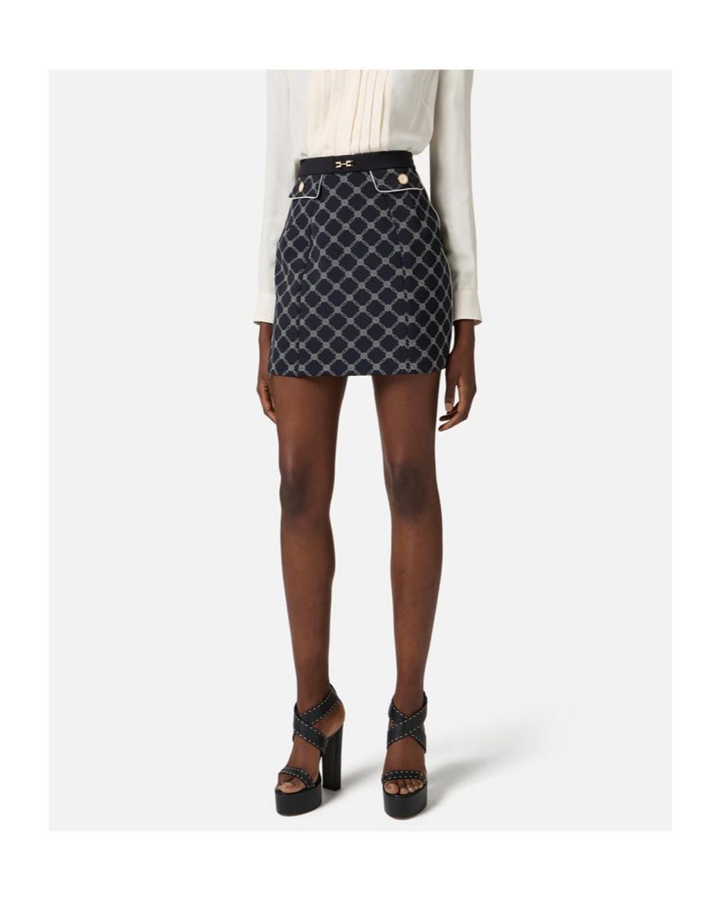 Elisabetta Franchi Blue All-Over Printed Mini Skirt