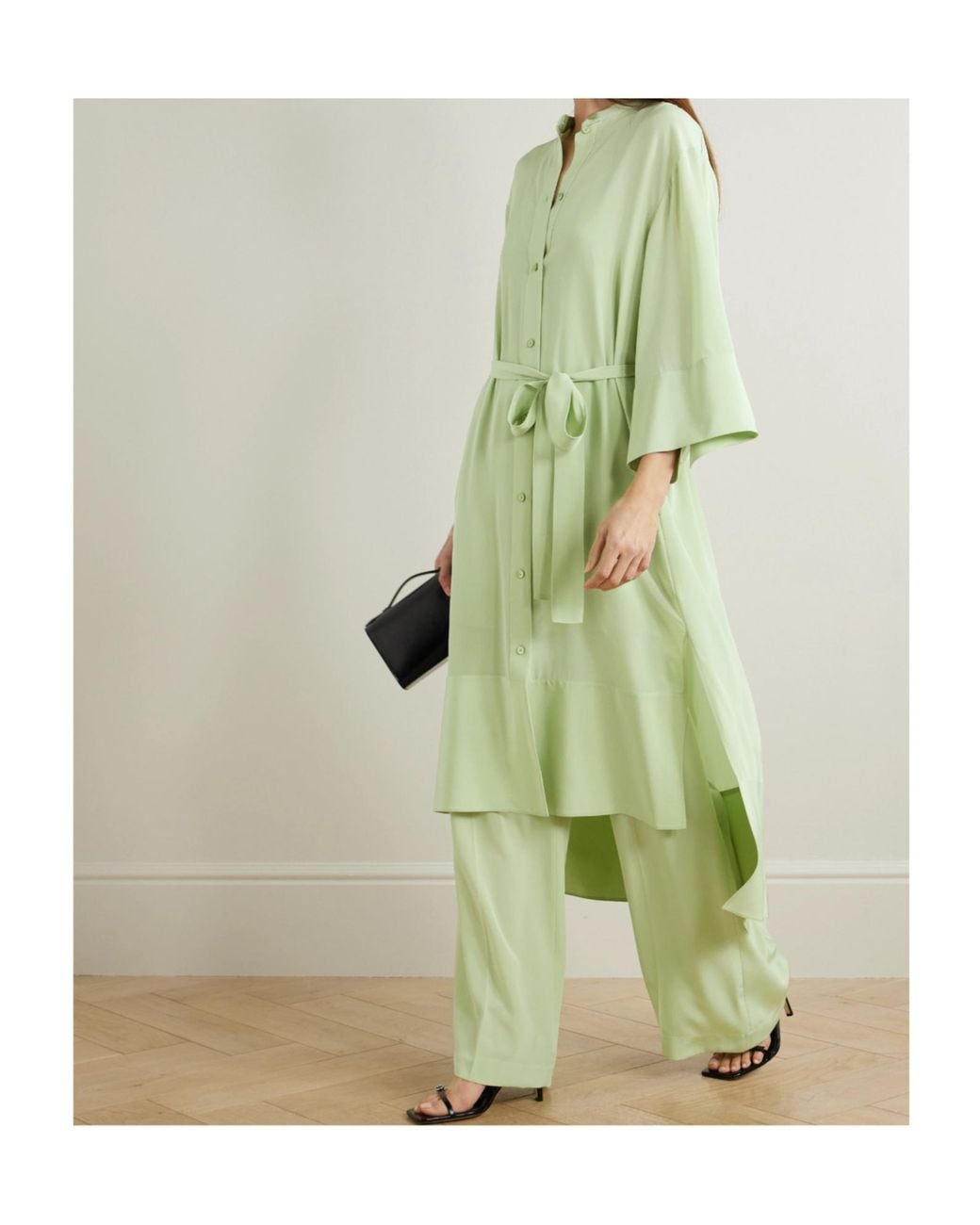 Joseph Green Darious Belted Pleated Silk-Crepe Midi Dress