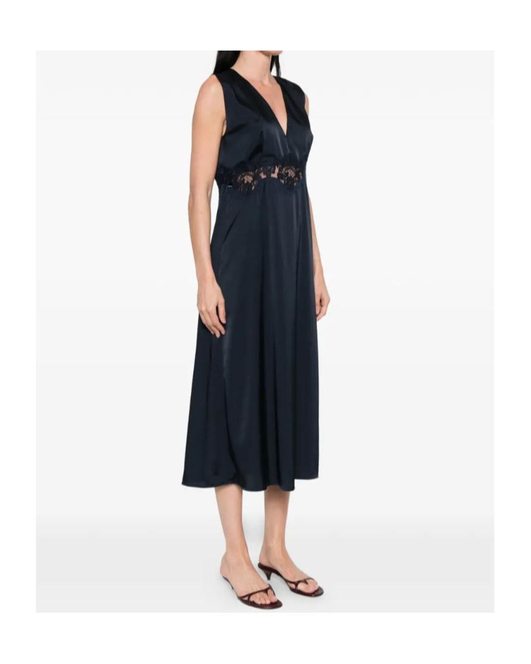 P.A.R.O.S.H. Blue Lace V-Neck Midi Dress