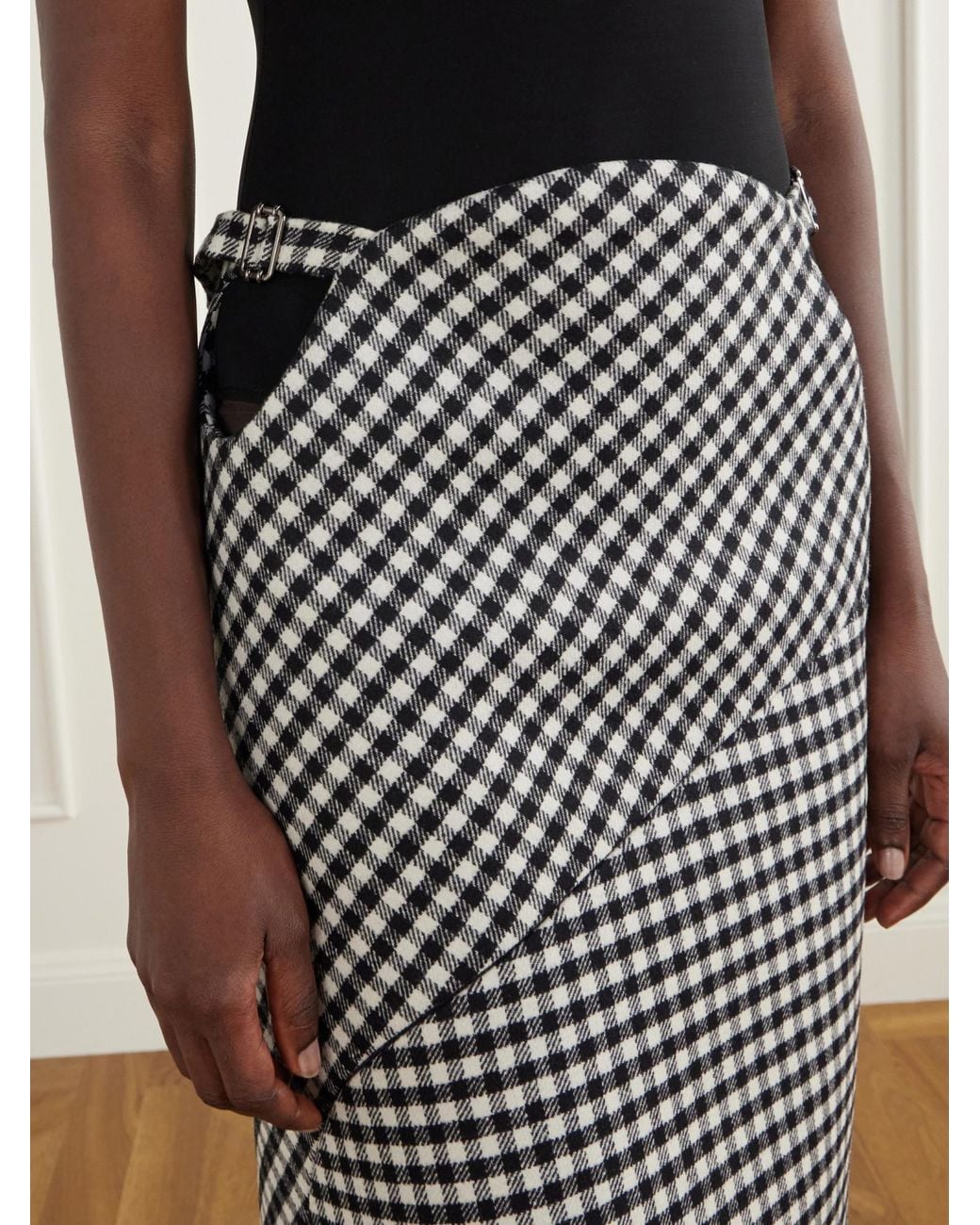Jean Paul Gaultier Black Checked Midi Skirt