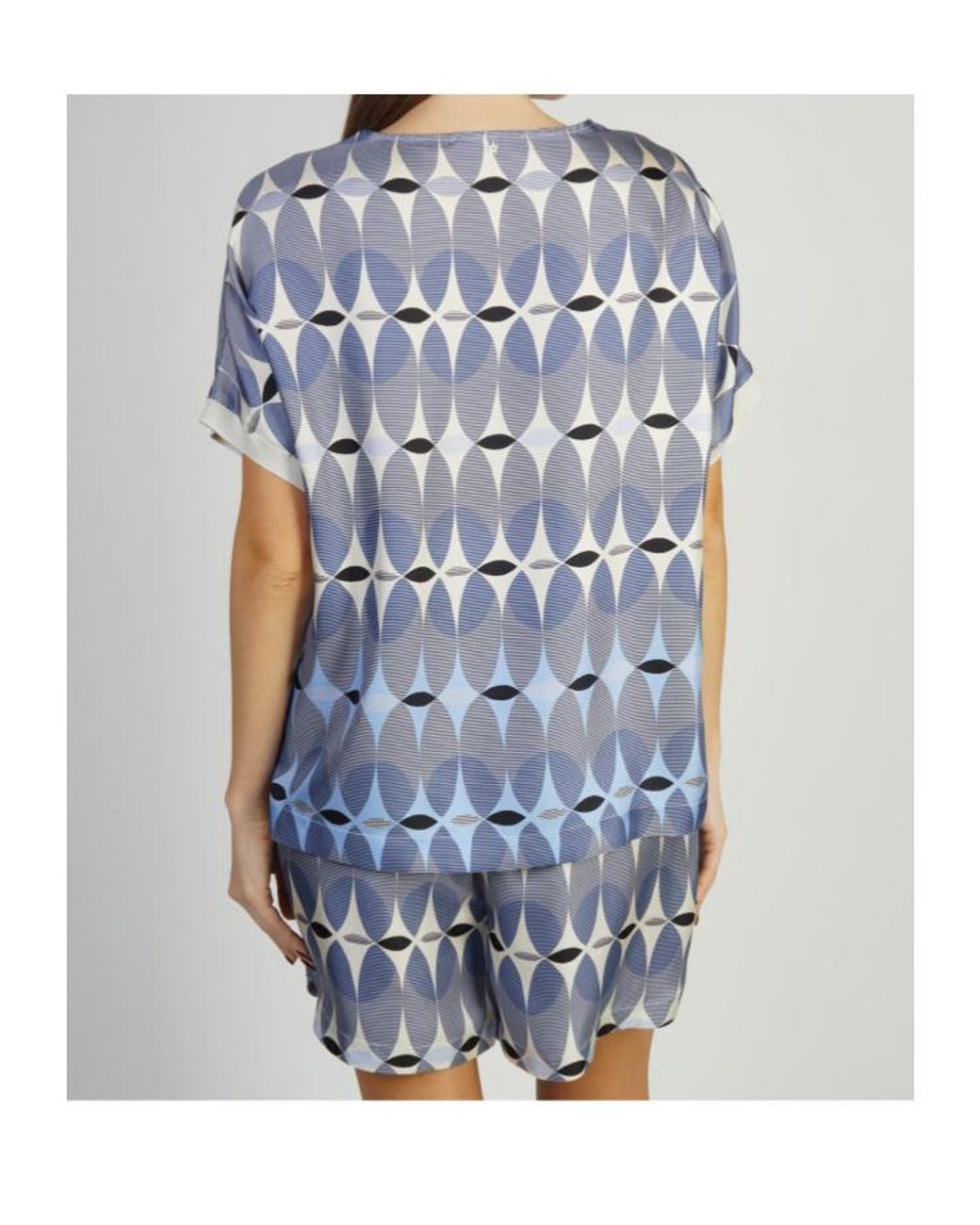 Lorena Antoniazzi Blue Geometric-Print Silk T-Shirt