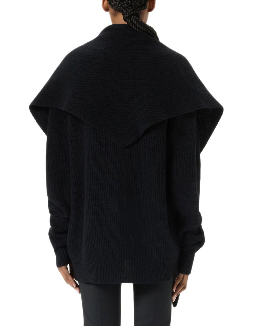 Blumarine Black Ribbed-Knit Sailor-Collar Buttoned Cardigan