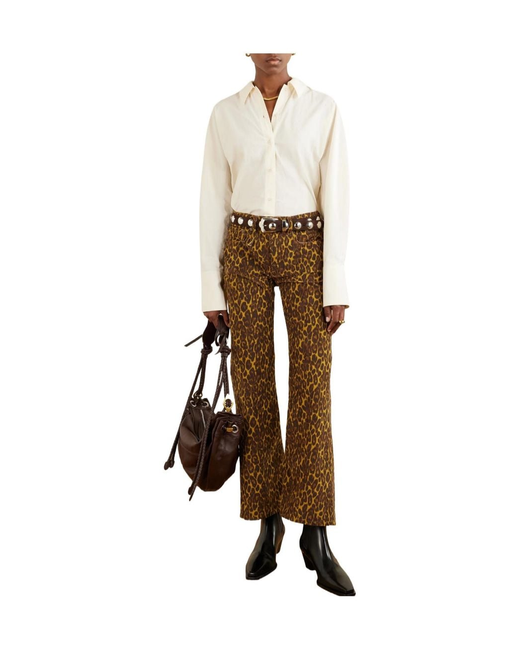 R13 Natural Cropped Animal-Print Flared Jeans