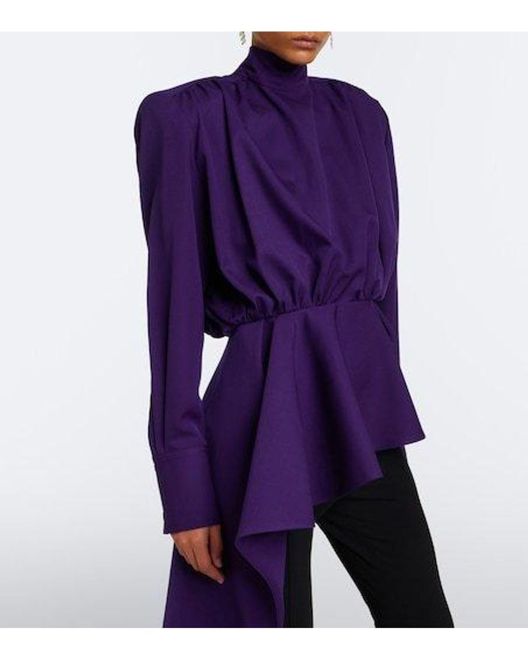 Mugler Blue Peplum Wool Blouse