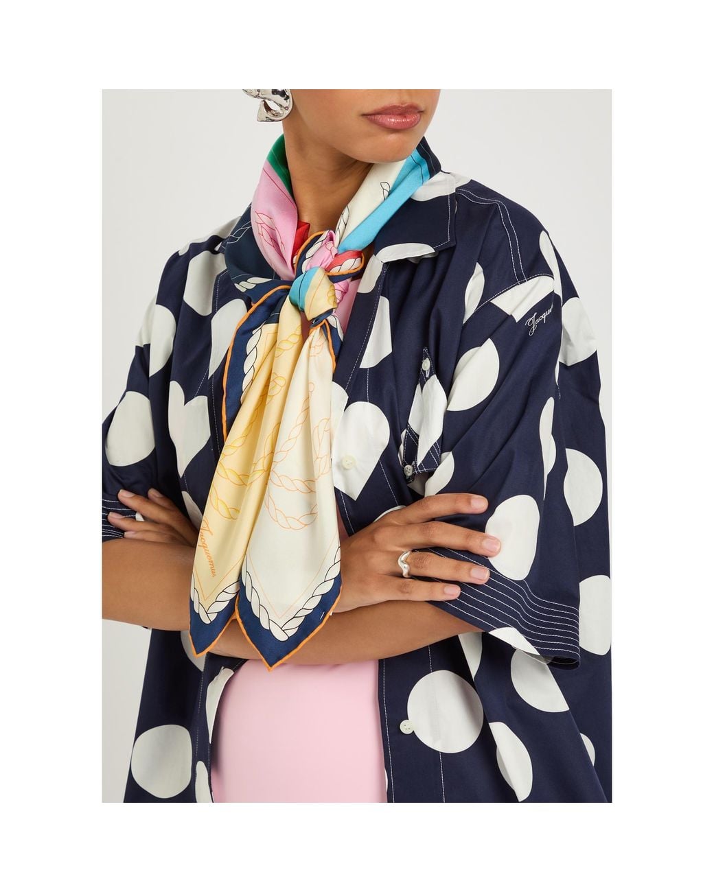 Jacquemus Blue Le Grand Foulard Colorful Printed Silk Scarf