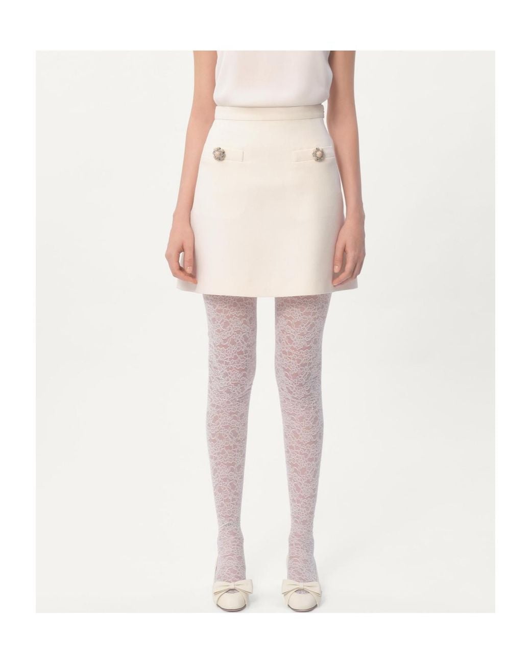 Valentino White Button Embellished A-Line Mini Skirt