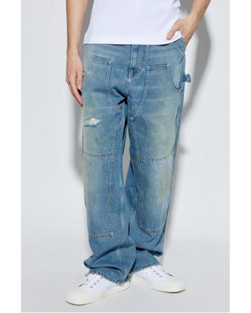 Moschino Blue Distressed Straight-Leg Jeans for men