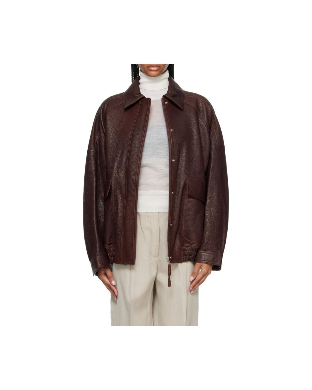 Rohe Brown Grain Leather Aviator Jacket
