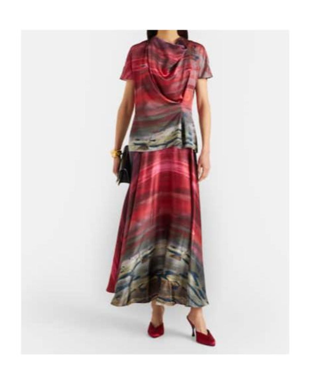 Roksanda Red Printed Silk Satin Maxi Skirt