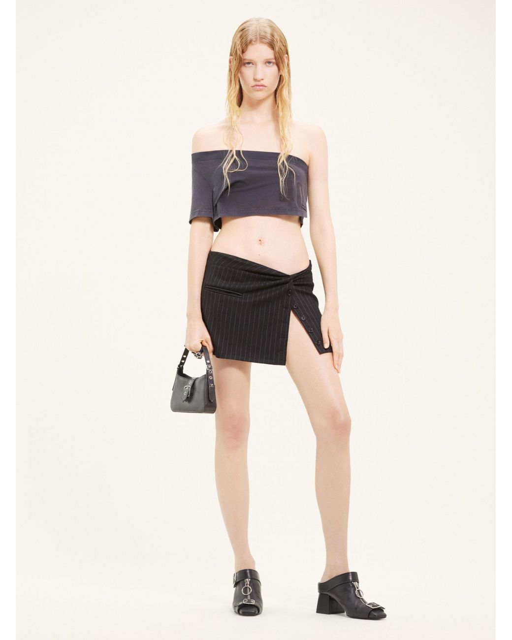 Courreges Black Twist-Detailing Pinstripe Miniskirt