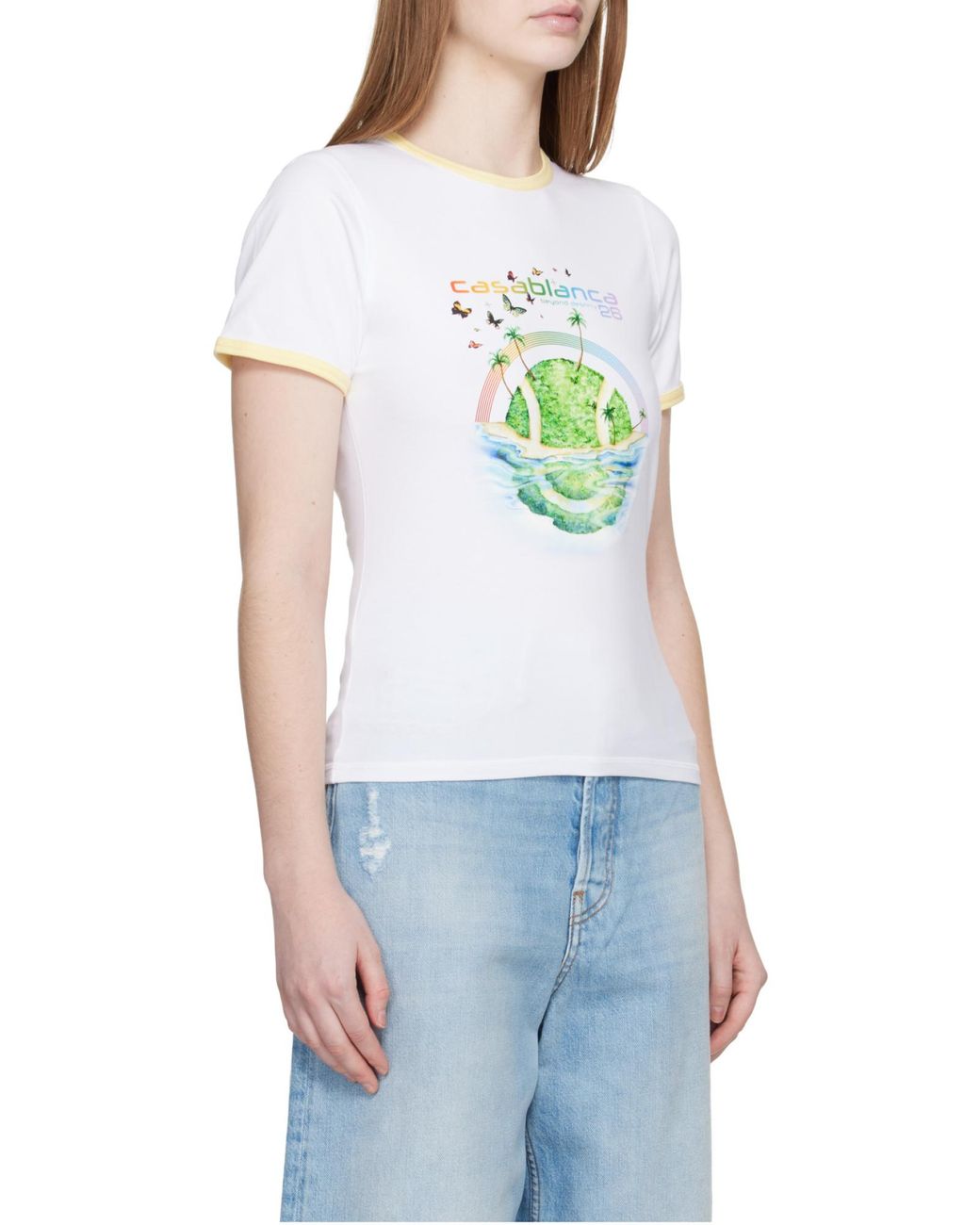 Casablanca Blue Longline Ringer Graphic-Print T-Shirt