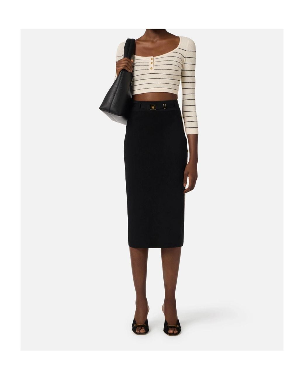 Elisabetta Franchi Blue Belted Knitted Midi Skirt