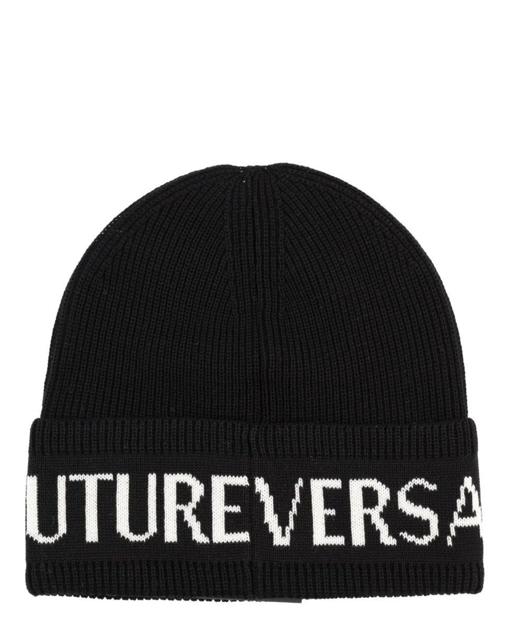 Versace Jeans Black Couture Logo Beanie Hat for men