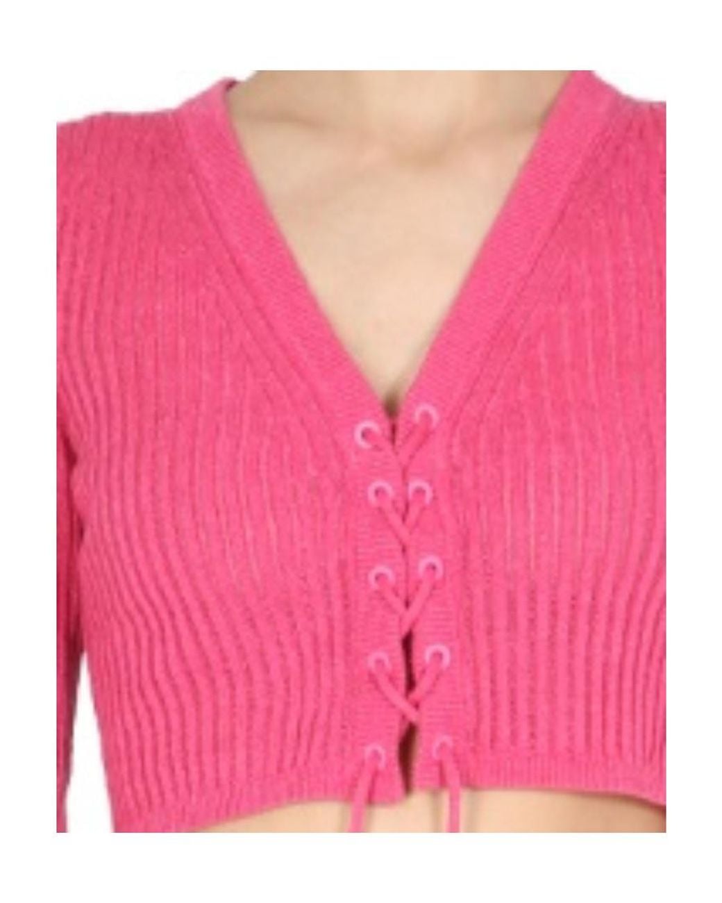 Etro Pink Lace-Up Cropped Cardigan