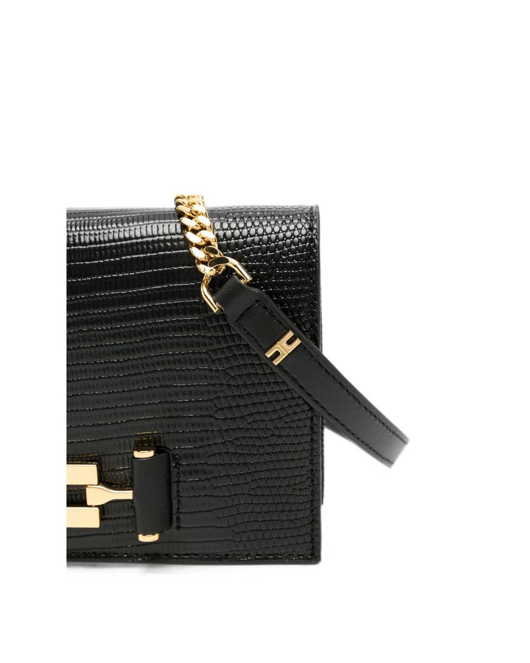 Elisabetta Franchi Black Embossed Chain-Strap Shoulder Bag