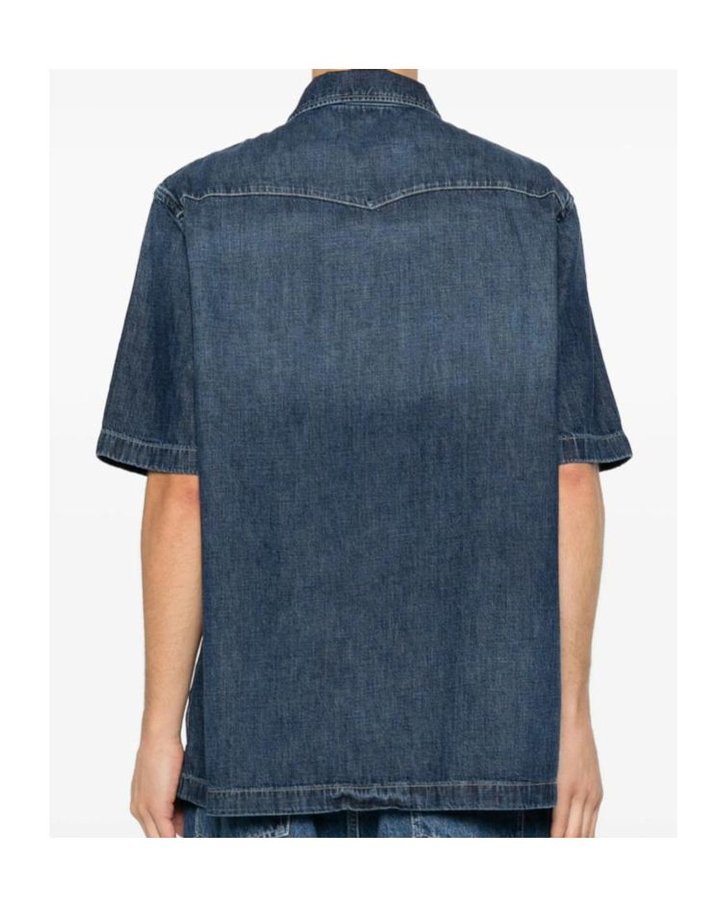 7 For All Mankind Blue Short-Sleeve Chest-Pocket Shirt for men