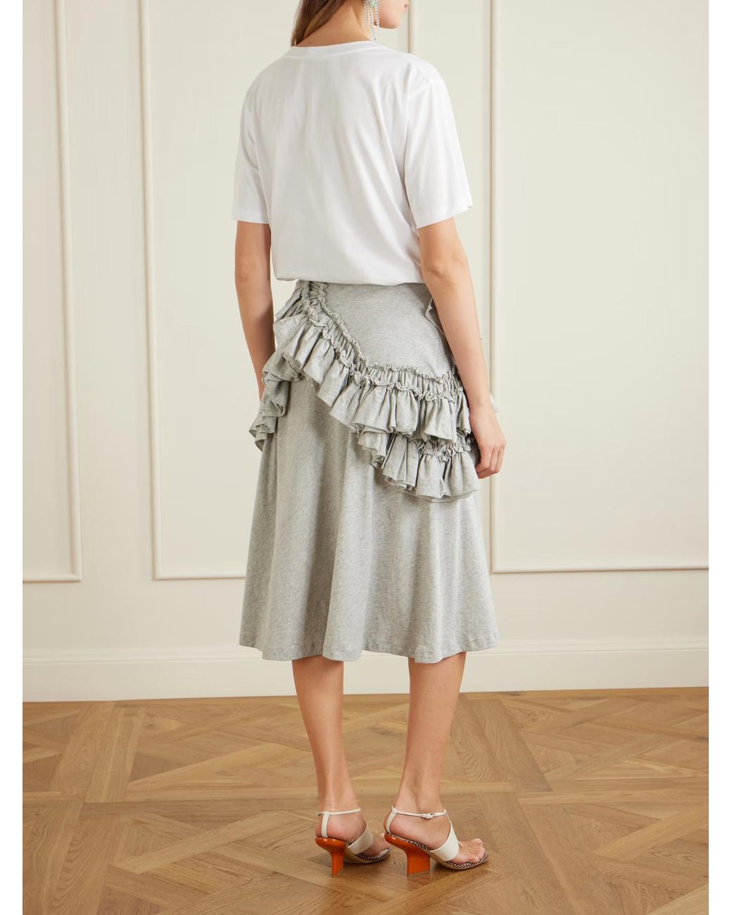 Dries Van Noten White Ruffled Cotton-Jersey Midi Skirt