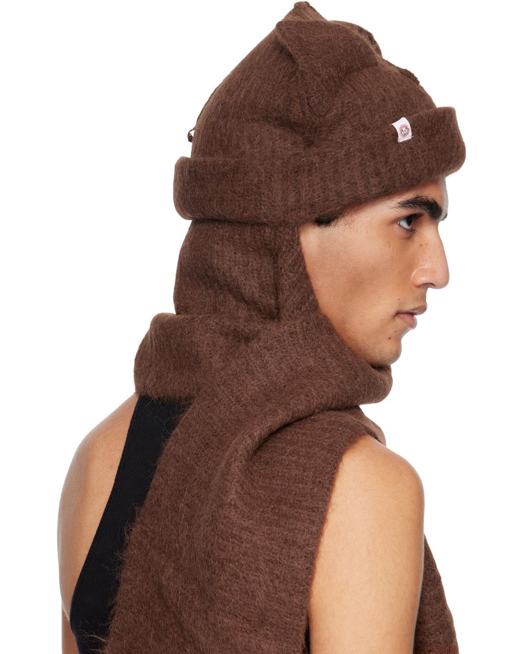 charlesjeffreyloverboy Brown Thick Ear Scarf And Hat for men