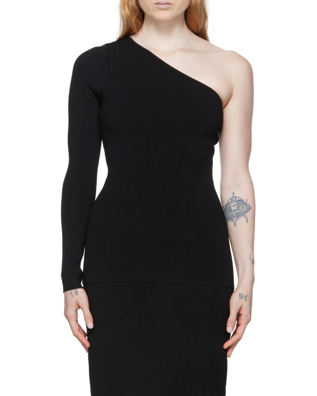 Victoria Beckham Blue One-Shoulder Ribbed Blouse