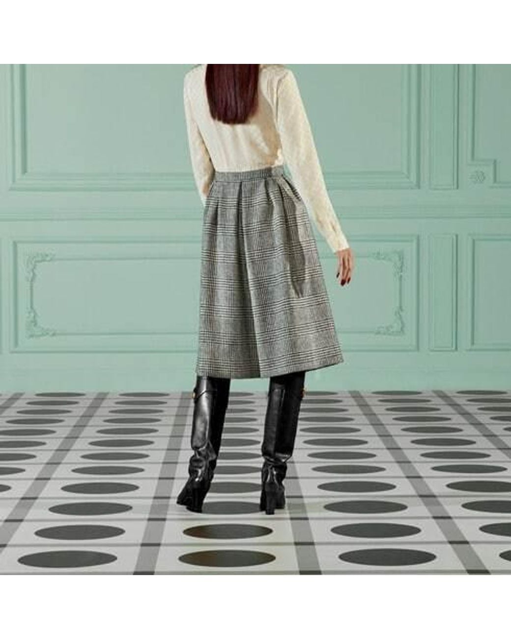 Gucci Gray Prince Of Wales Check-Patterned Houndstooth Skirt