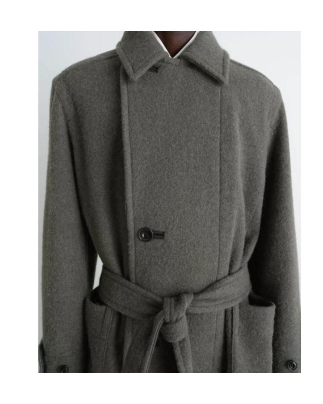 Lemaire Gray Straight Hem Belted Coat for men