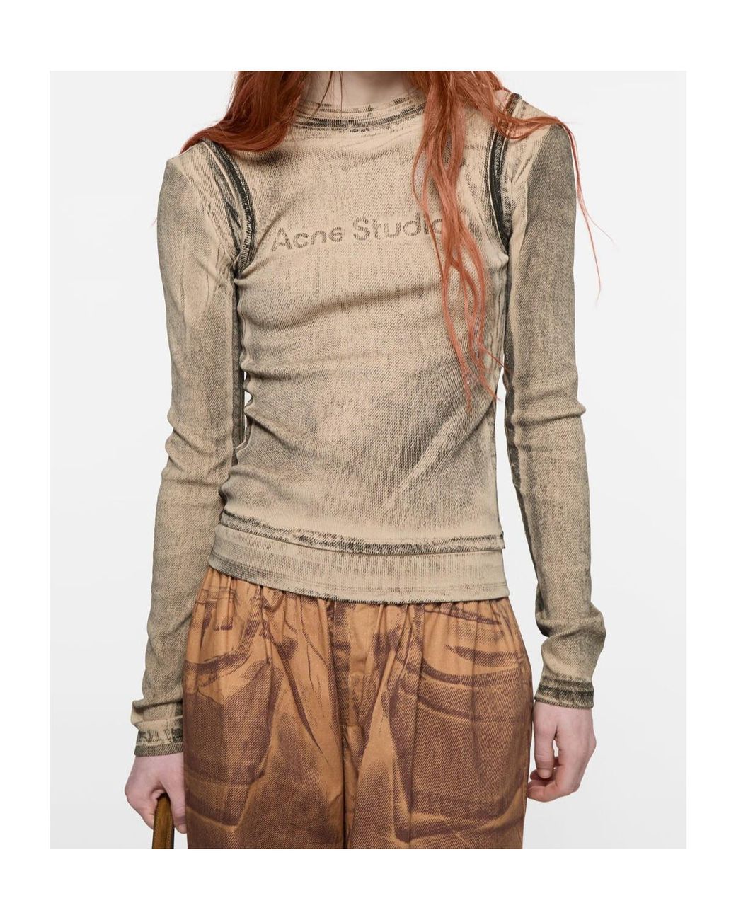Acne Natural Layered Printed Crewneck T-Shirt