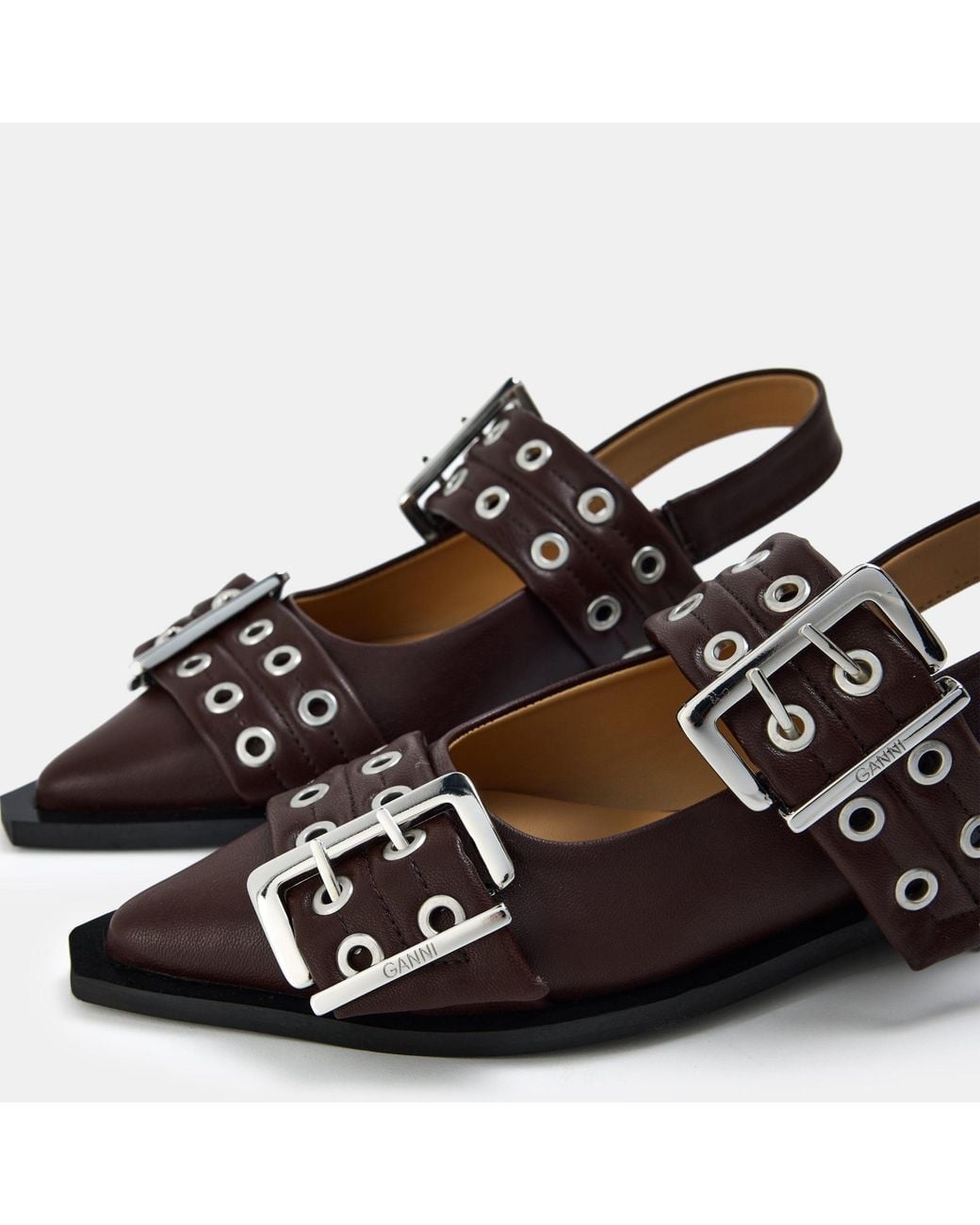 Ganni Black Leather Slingback Flat Mules
