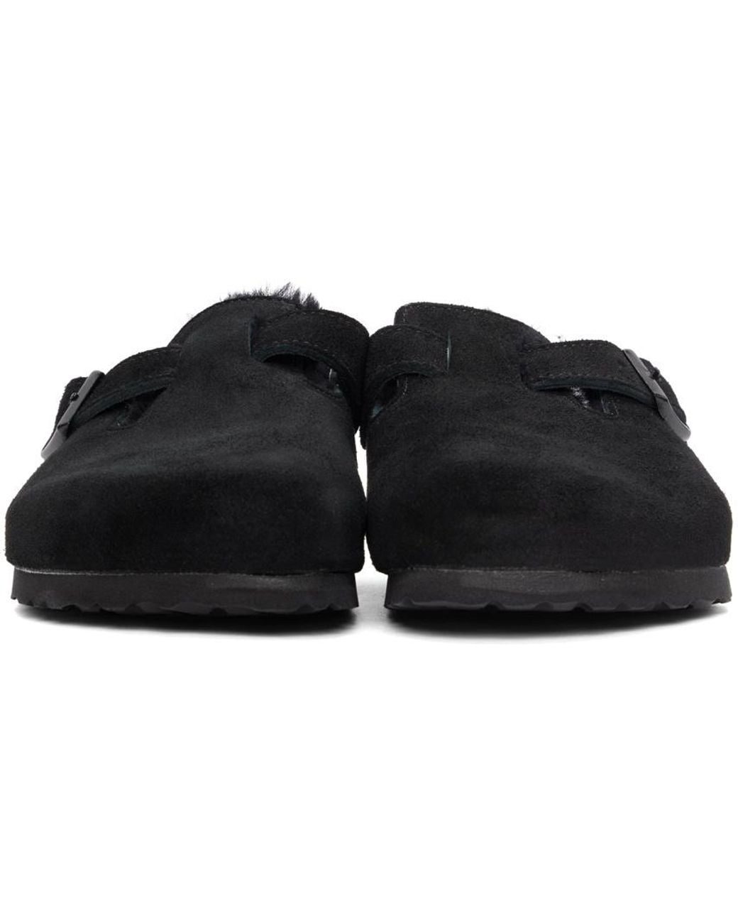 Birkenstock Black Boston 'Mink' Shearling Mules
