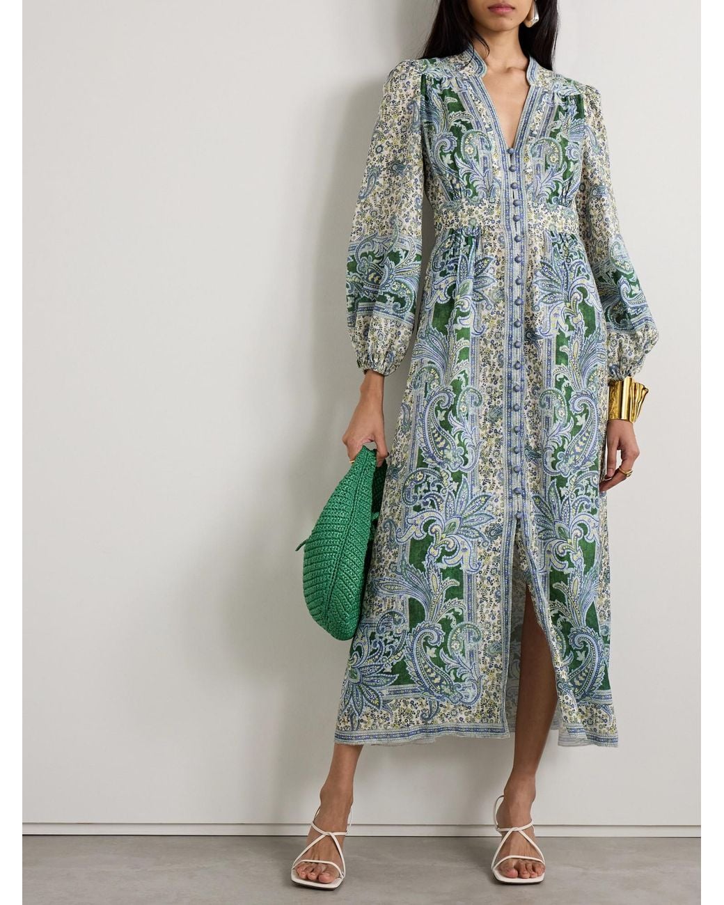 Zimmermann Blue Ottie Floral-Printed V-Neck Maxi Dress