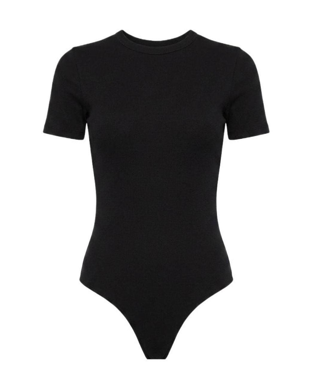 Wardrobe NYC Black Ribbed-Knit Short-Sleeve Bodysuit